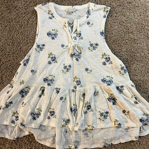 Lucky Brand Floral Peplum Tank Top Sleeveless Tie Neck NWT/NWOT